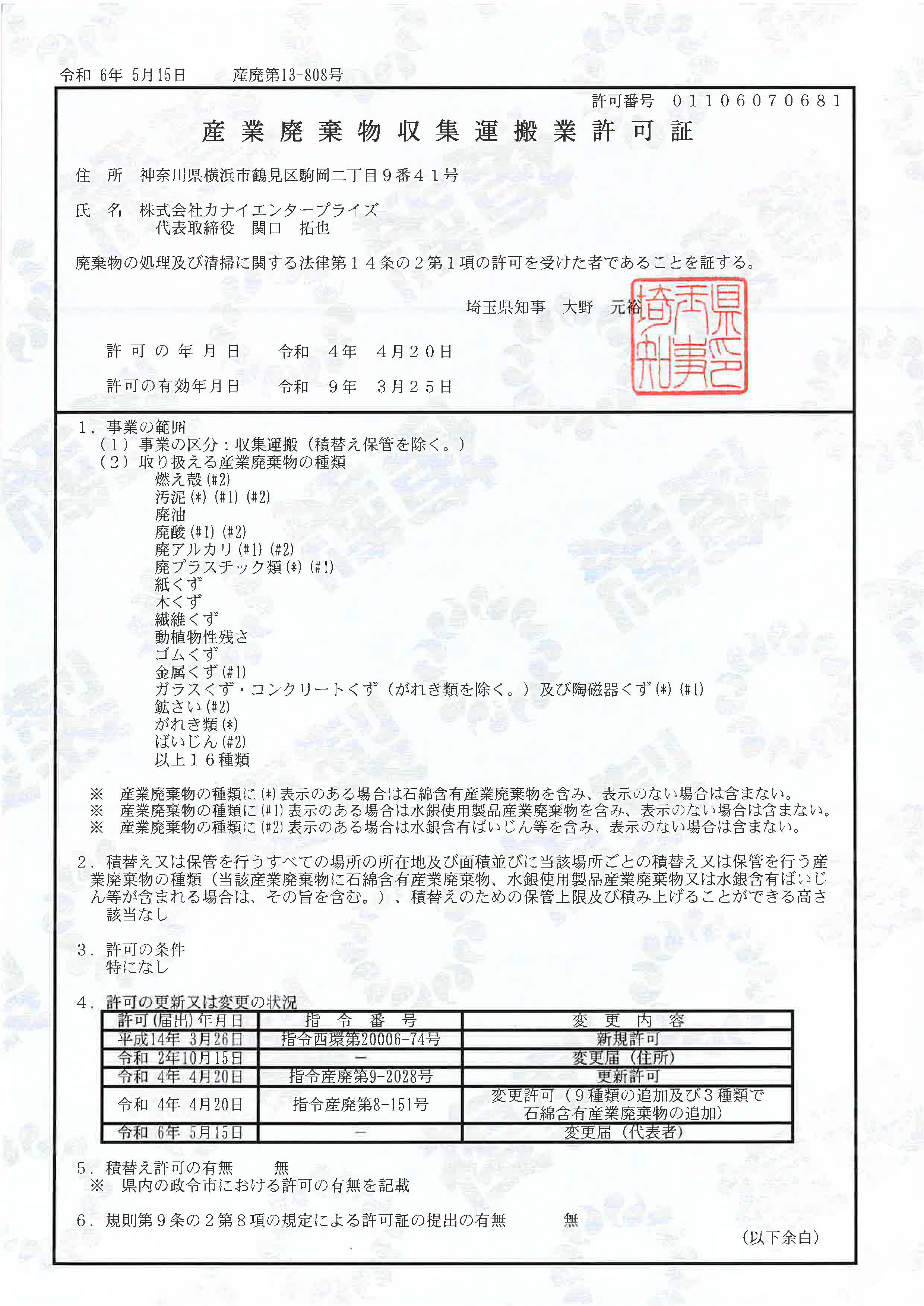 埼玉県許可証