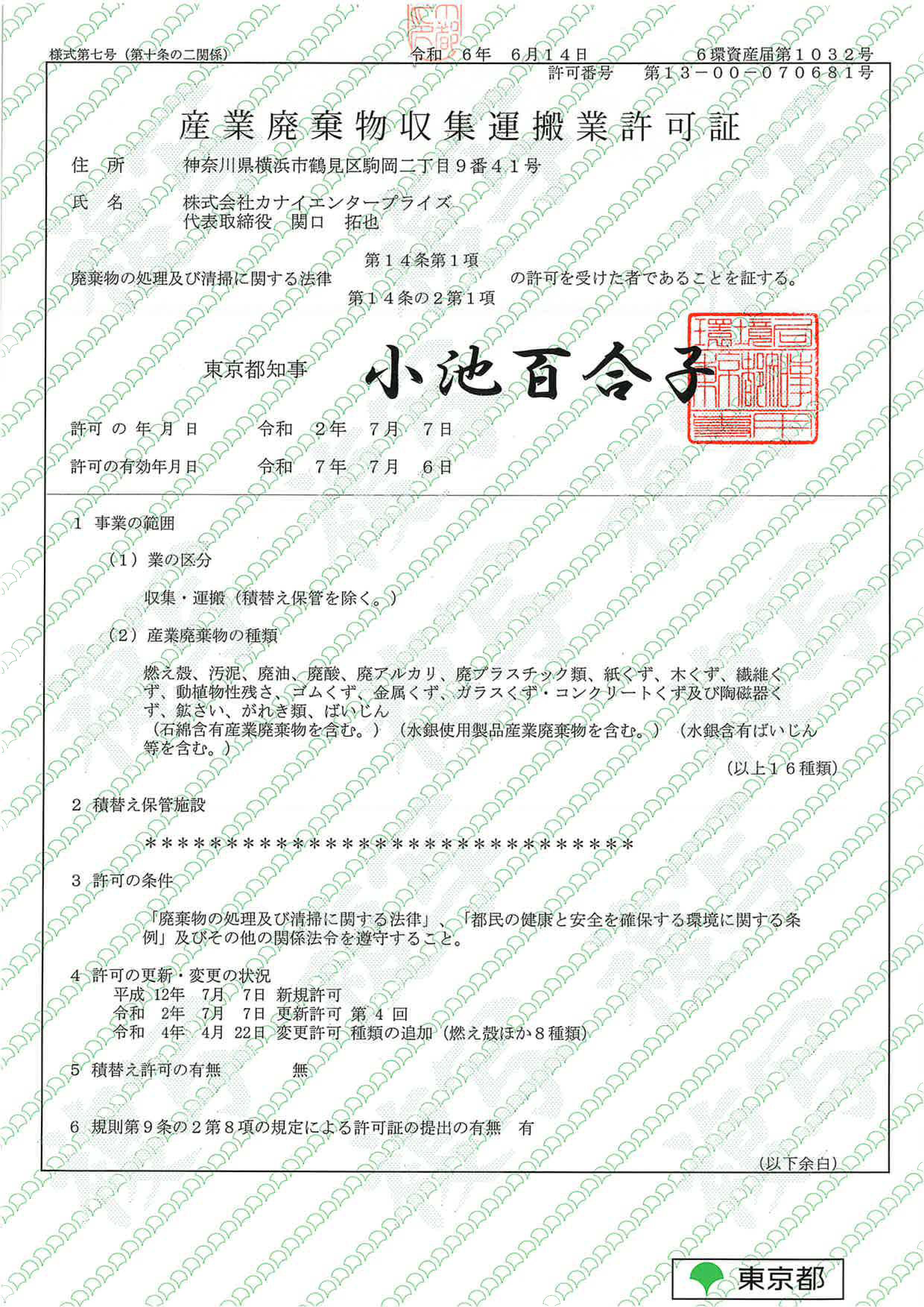 東京都許可証