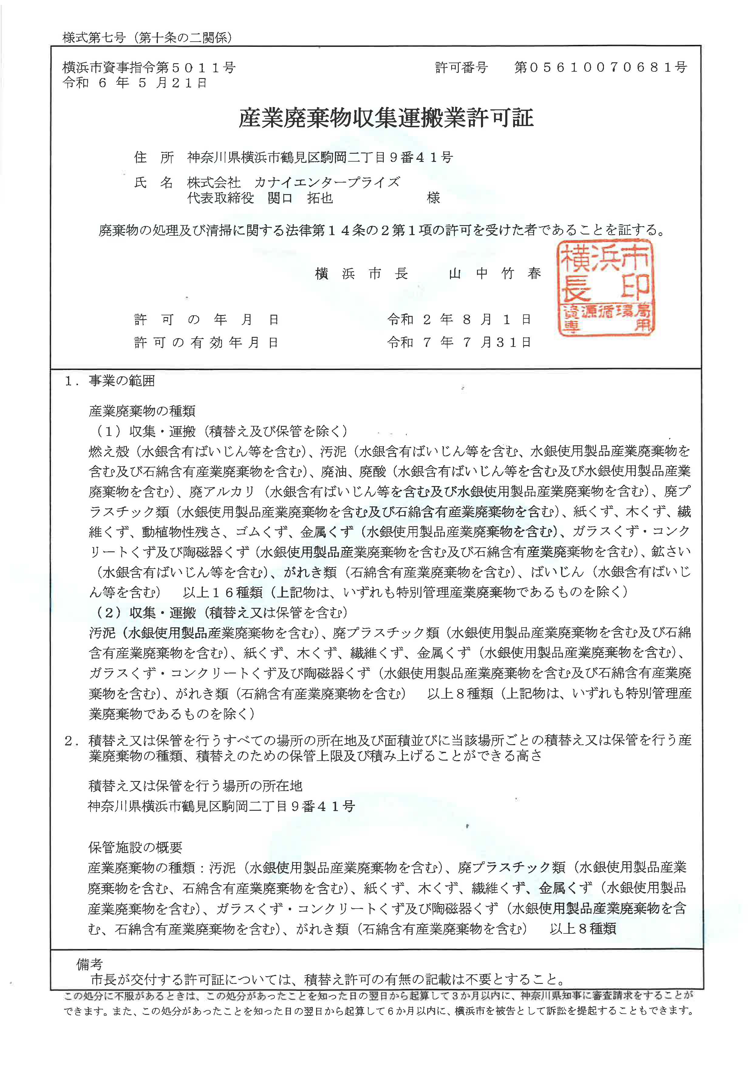 横浜市許可証